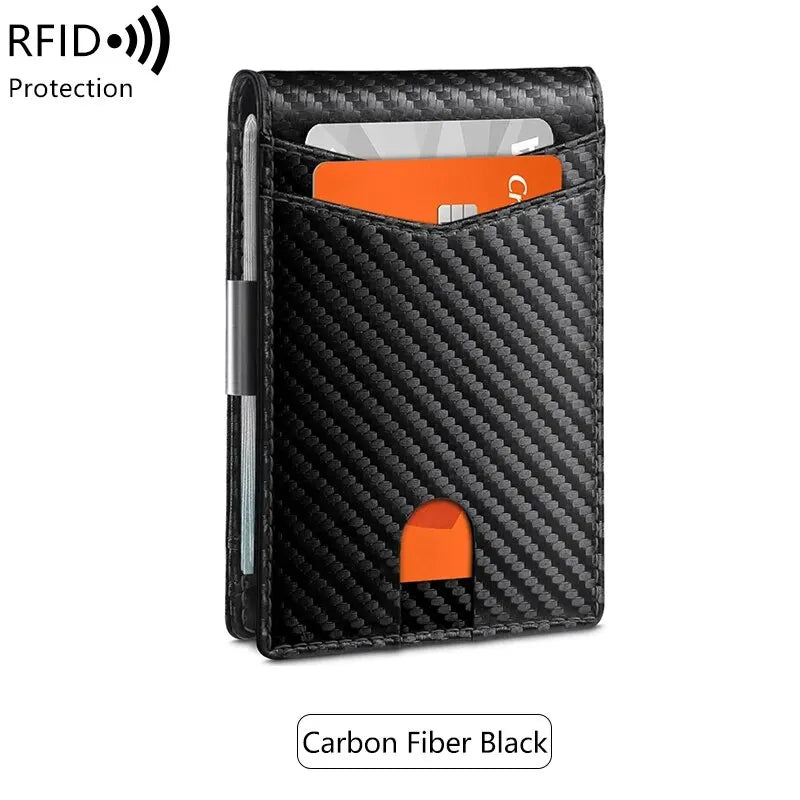 ANTI RFID Blocking Black Carbon Fiber Men Wallets Short Small Protected Magic Leather ID Credit Card Holder Case Purse for Men