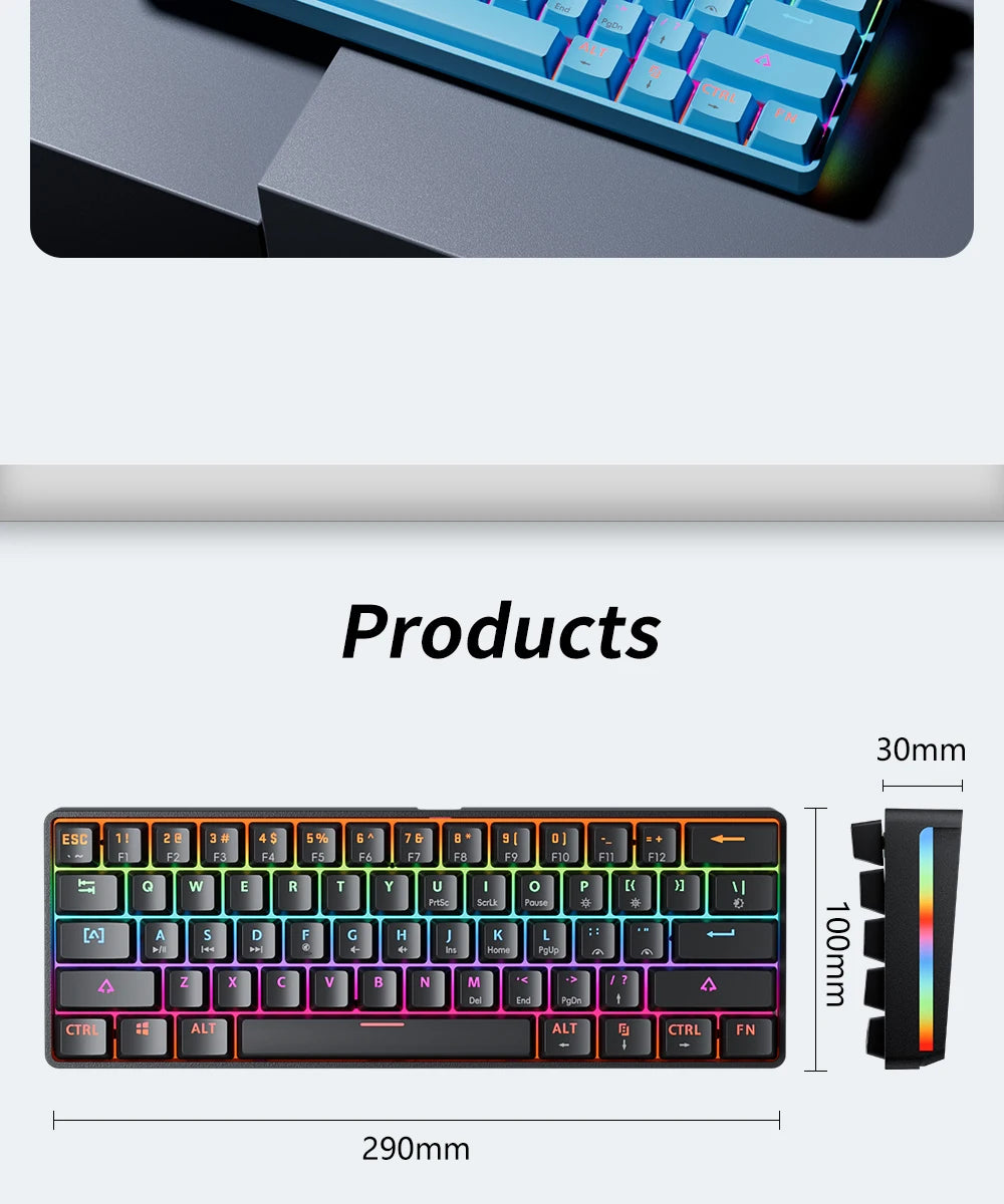 Compact 61Key Esports Mechanical Keyboard Hot Swappable RGB