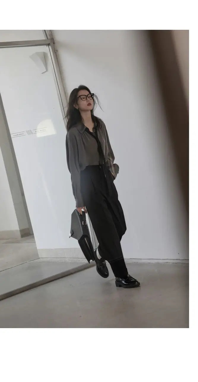 2025 Summer Minimalist Long Sleeve Button Up Shirt Women Korean Style Solid Tie Oversize Shirts Blouse Loose Clothes Autumn Tops - Smarsty