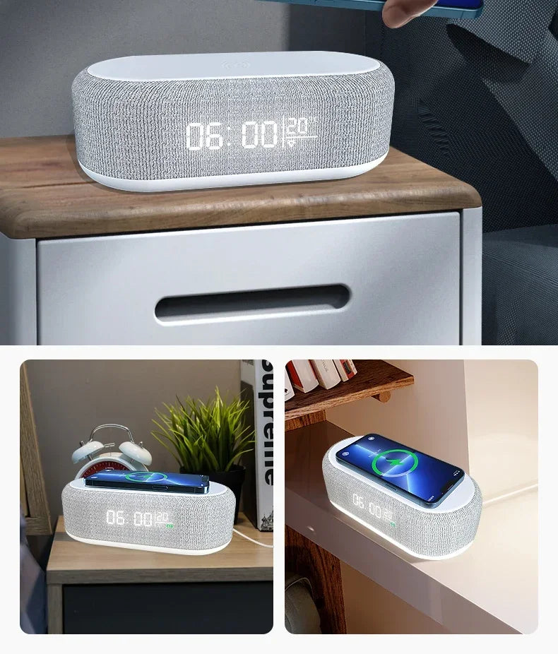 Alarm Clock Wireless Charger Night Light Thermometer Dock - Smarsty