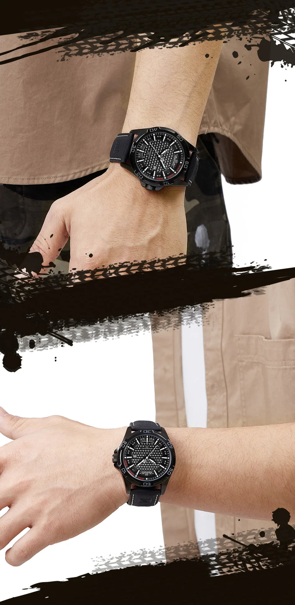 NAVIFORCE Men Fashion Waterproof Quartz Watch with Leather Strap - Smarsty