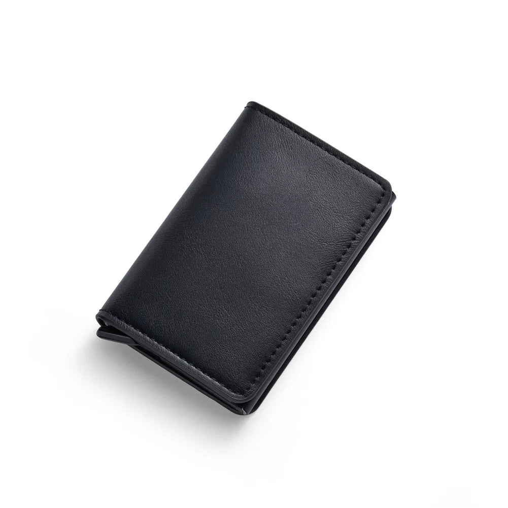 RFID Anti Blocking Anti-theft Automatic Pop-up Card Holder, Men's Black ID Credit Card Holder Case Wallet, Carbon Fiber Purse