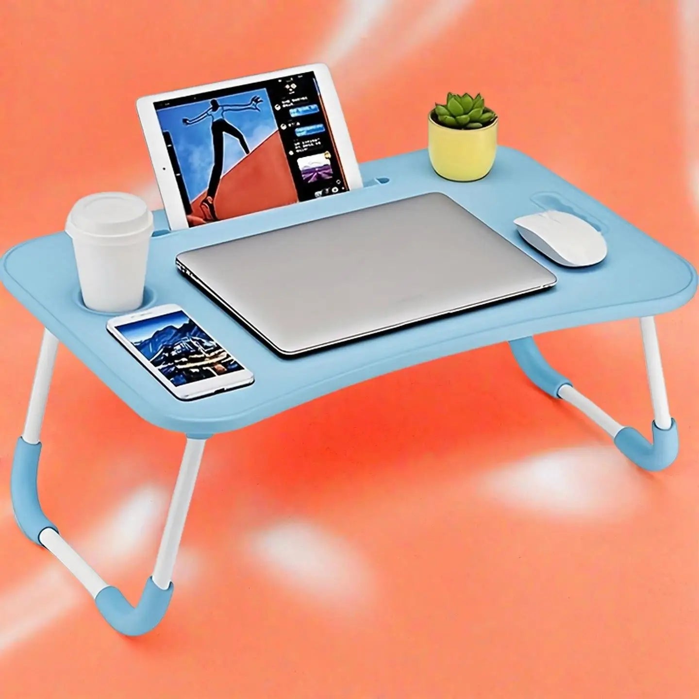 Portable Laptop Bed Desk - Foldable Table Computer Desk - With Cup Holder and Drawer - Suitable for Use on Beds Sofas or Floors