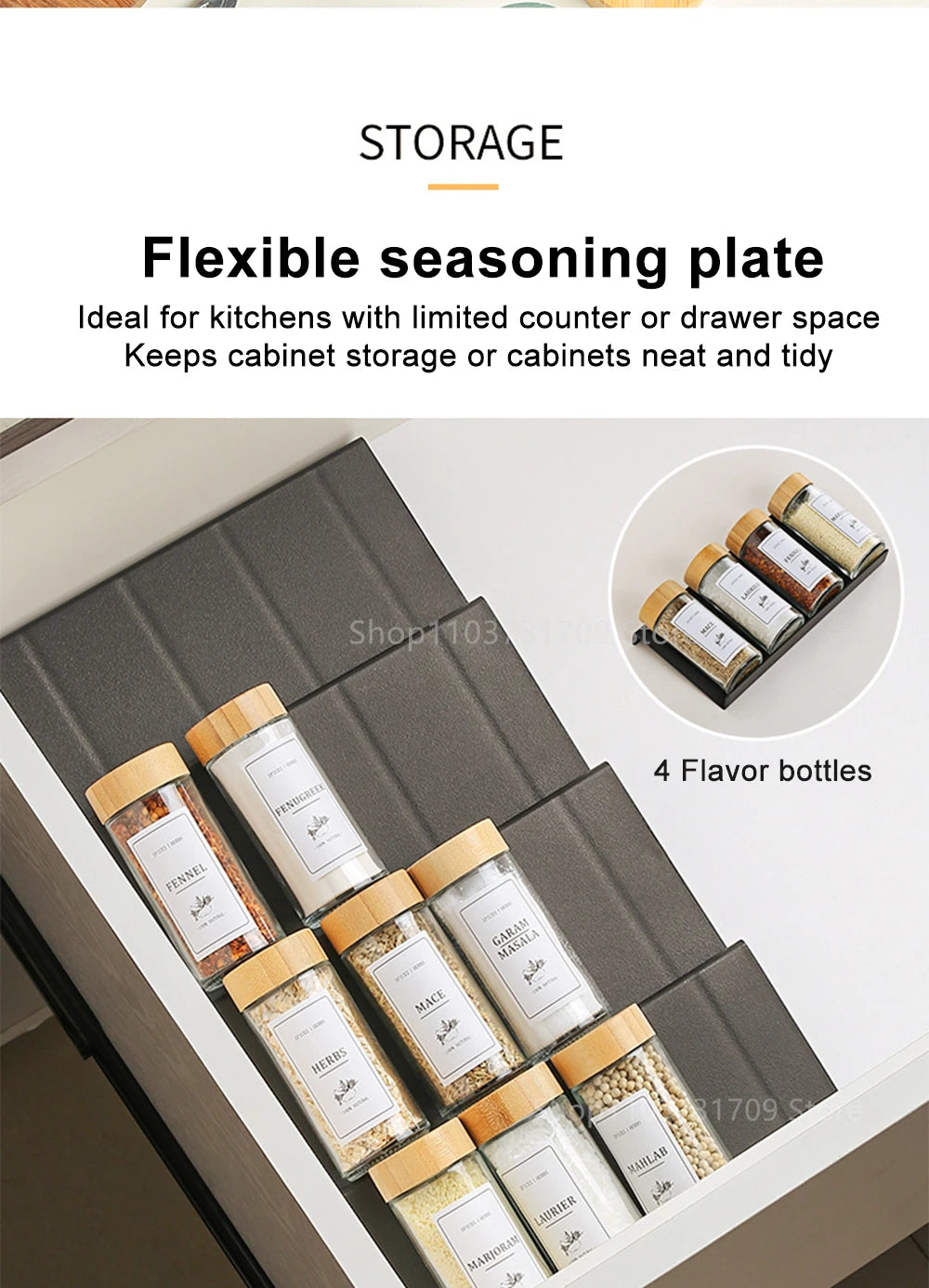 Drawer Spice racks for Kitchen 4 Layers Adjustable Spice Rack for Spice Jars Seasoning Shelf Cabinet Pantry Kitchen Organizer