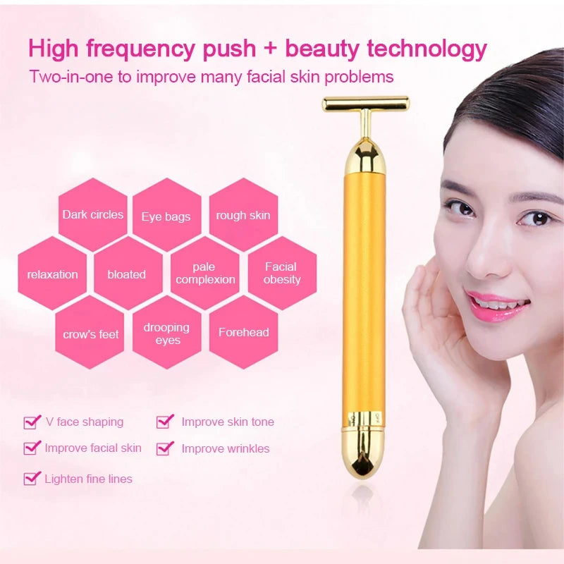 24K Gold Electric Face Roller for Youthful Skin - Smarsty