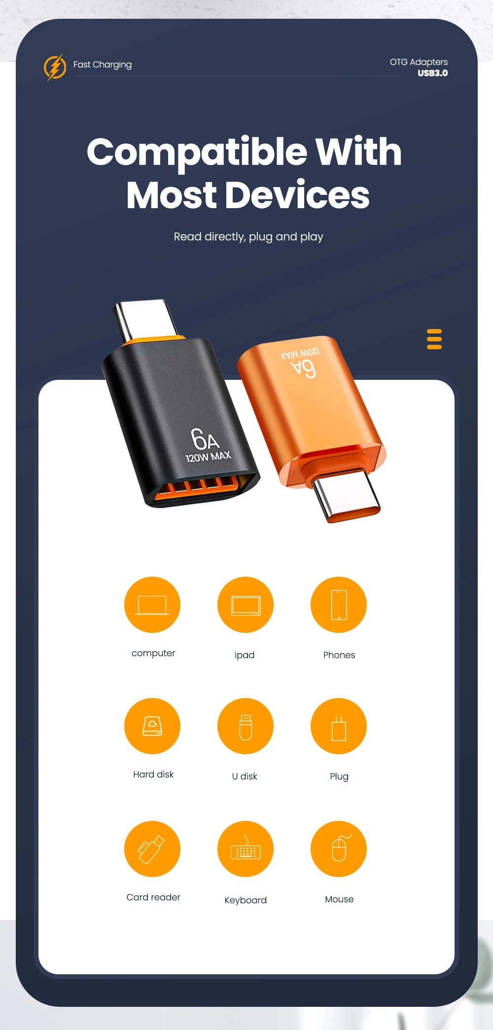 10A OTG USB 3.0 To Type C Adapter USB Female To Type c Male Fast Charging adadpter OTG USB C For Xiaomi Samsung Laptop PC - Smarsty