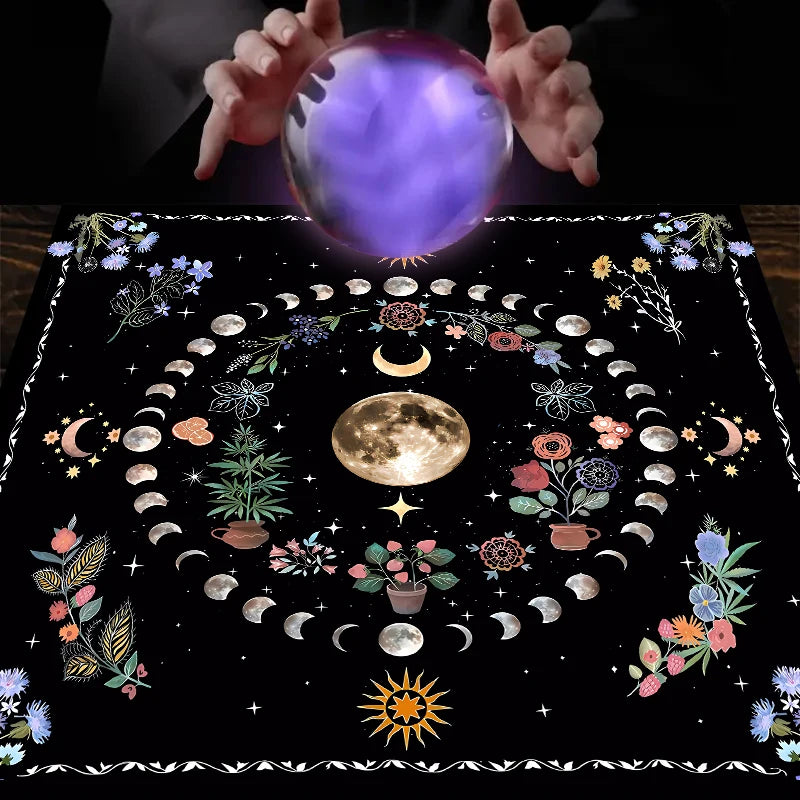 Moonlight Flower Tarot Card Table Cloth for Witchcraft - Smarsty