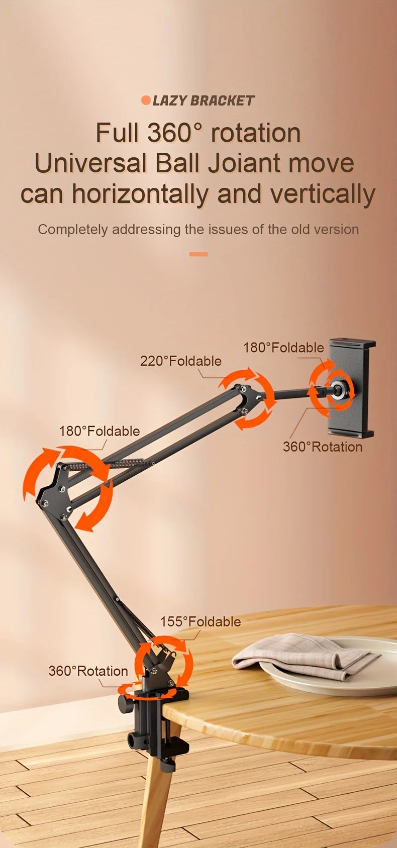 Adjustable Bed Tablet Holder Rotatable Long Arm Metal Desktop Tablet Bracket Mounts Clamp for 4.7-13" for iPad Mini Air Pro