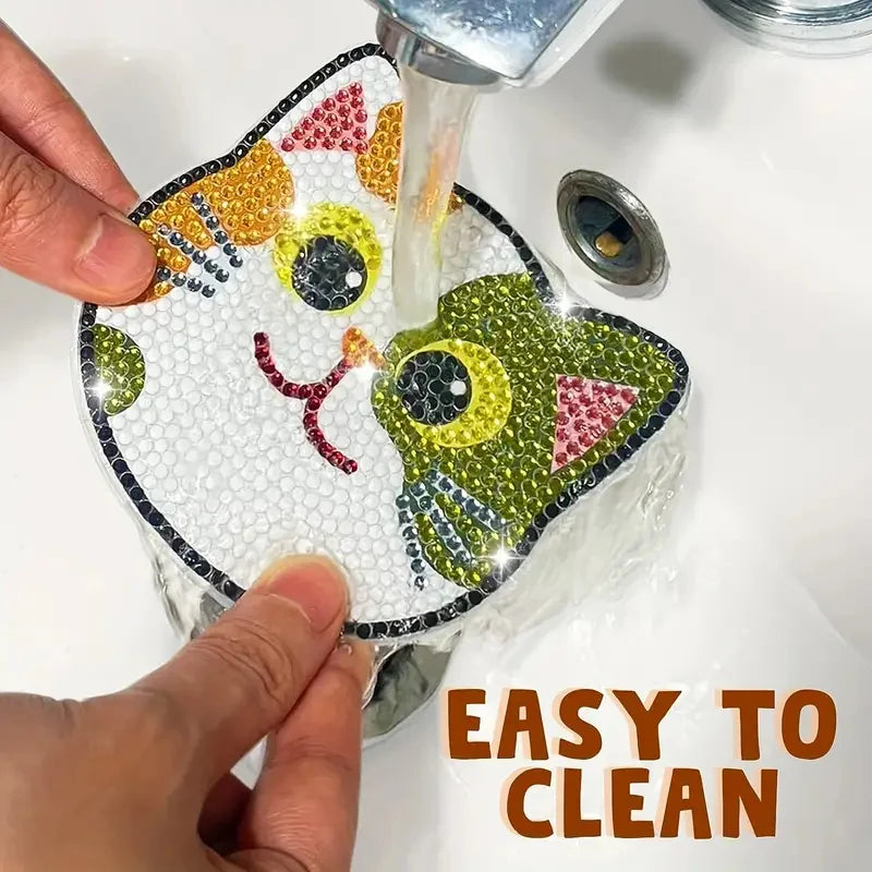 Diamond Painting Coasters Set with Cartoon Cat Design - Smarsty
