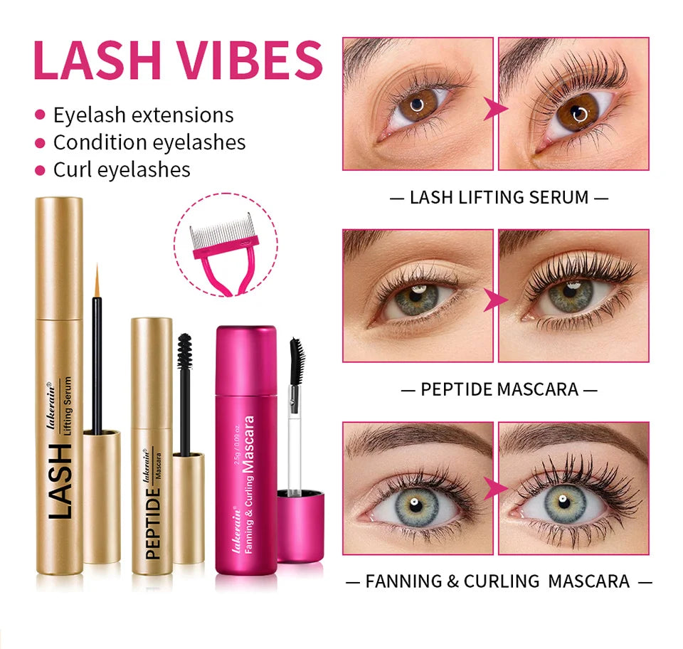 Lash & Brow Set Eyebrow Eyelash Growth Serum Peptide Mascara Eyelash Eyebrow Longer Fuller Thicker Curling Lash Eye Care Makeup