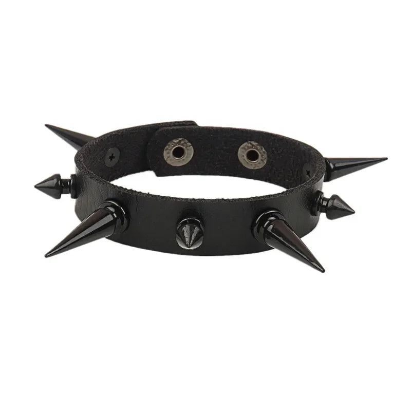 Unisex PU Leather Punk Bracelet with Spikes and Skull - Smarsty