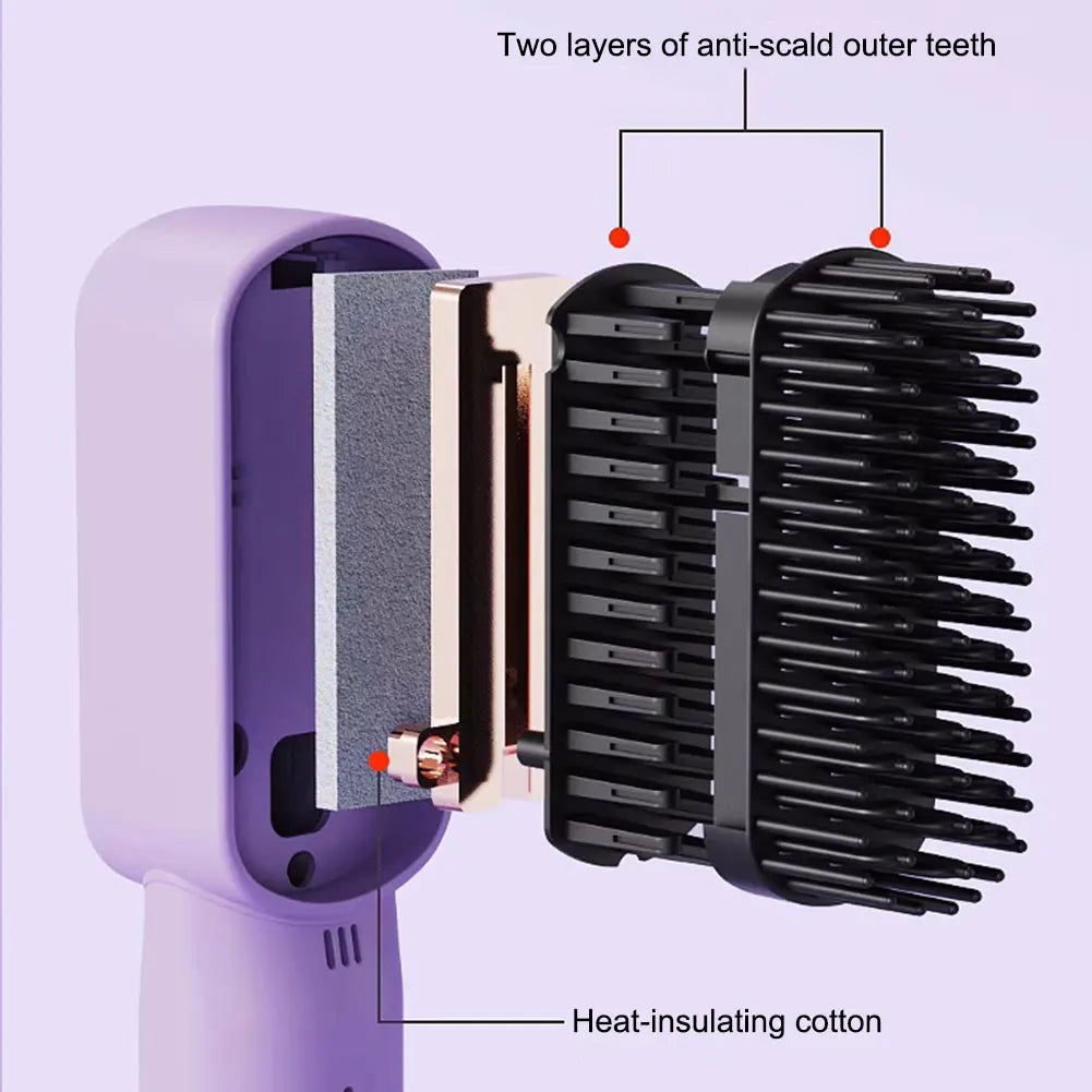 Cordless Hair Straightener Brush with Anti-Scald Feature - Smarsty