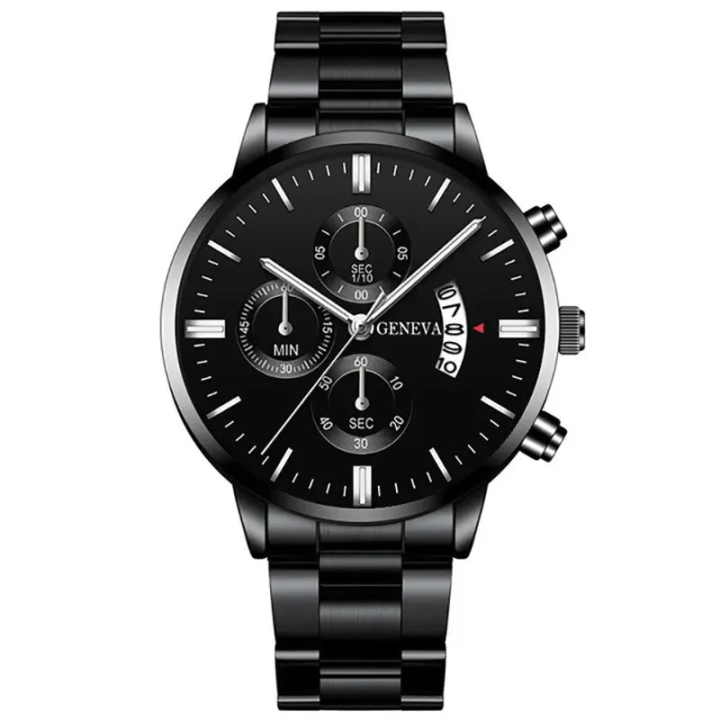 Luxury Black Stainless Steel Men's Watch with Calendar Feature - Smarsty