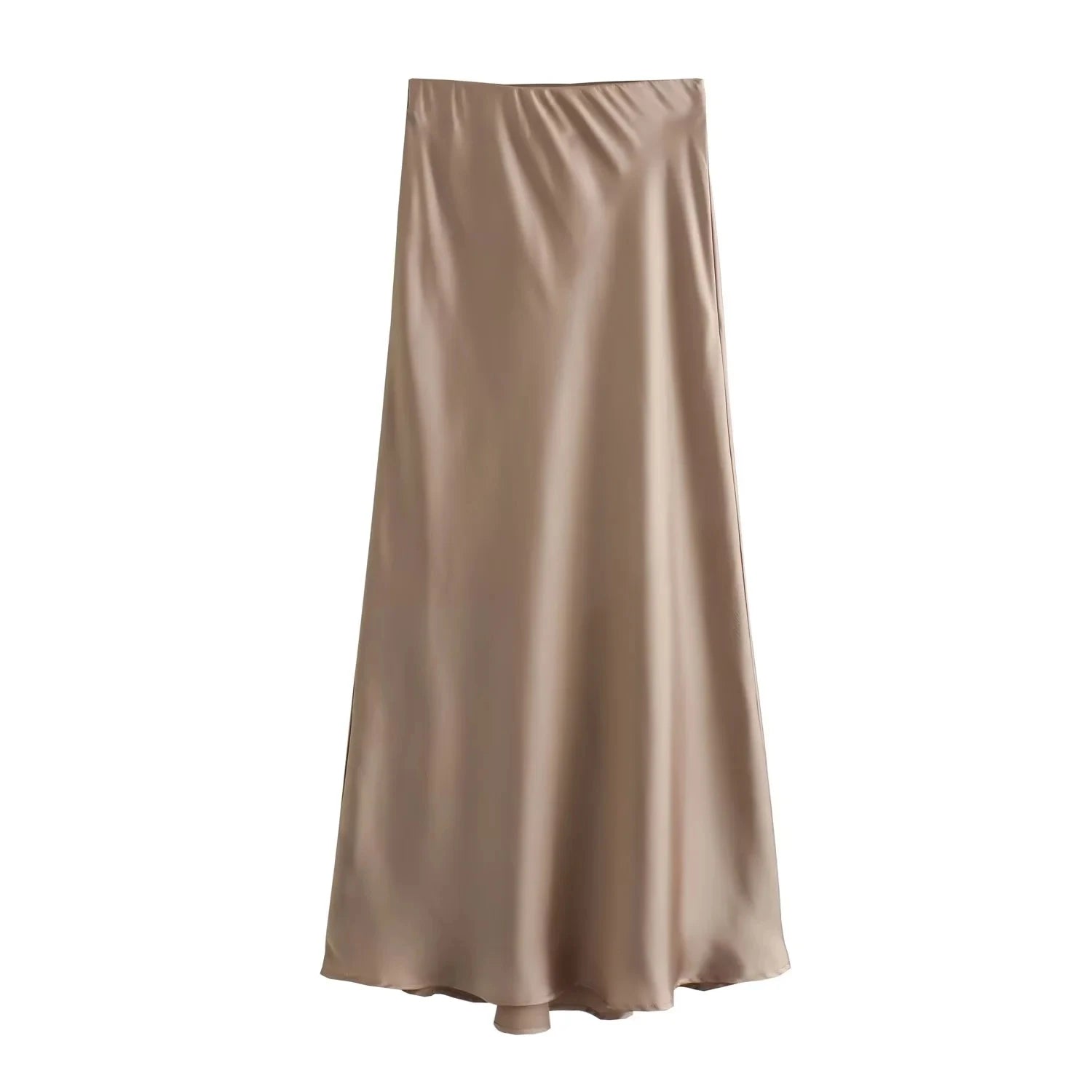 TRAFZA 2024 Y2K Casual Women Long Skirt Spring Elastic High Waisted A-Line Casual Female Satin Skirts High Street Lady Skirts - Smarsty