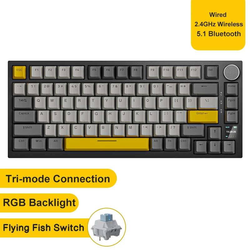Mechanical Keyboard 82 Keys Wireless Bluetooth 5.1 Knob