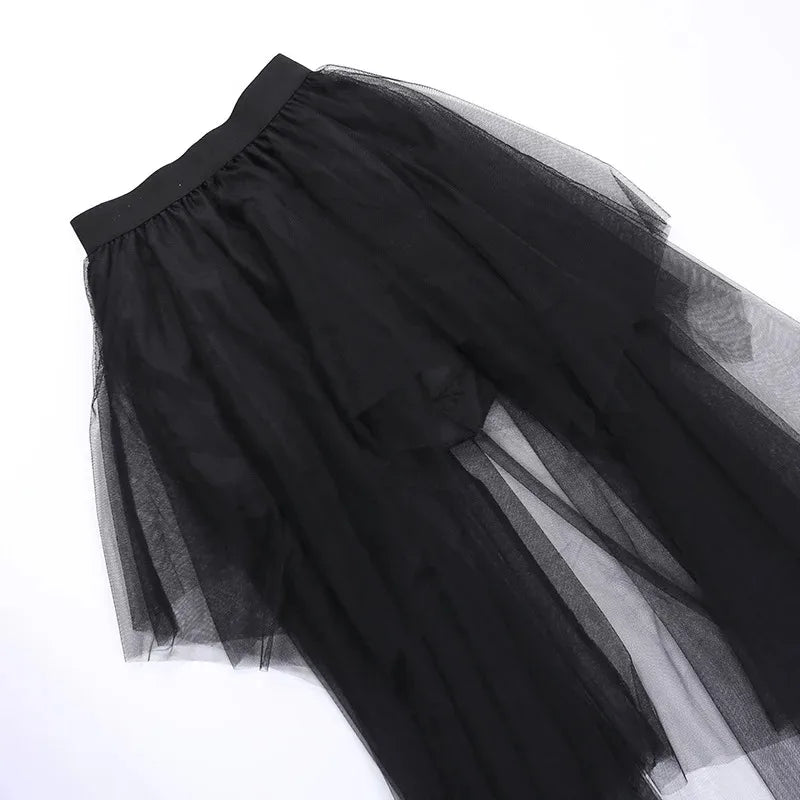 Sexy Net Yarn High-Waisted Irregular Skirt for Women Summer New European and American Gothic Style Versatile Casual Skirts - Smarsty