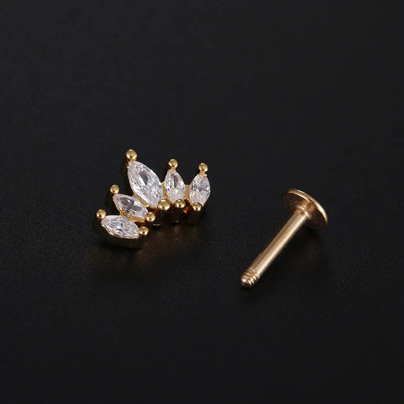 Heart Flower Cartilage Earrings Stainless Steel Zircon - Smarsty