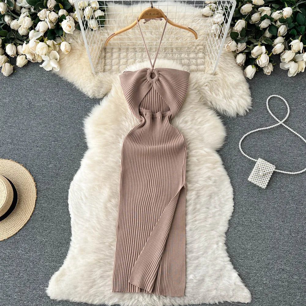 YuooMuoo Chic Fashion Sexy Package Hips Split Knitted Summer Dress 2025 Women Slim Elastic Bodycon Party Dress Streetwear Outfit - Smarsty