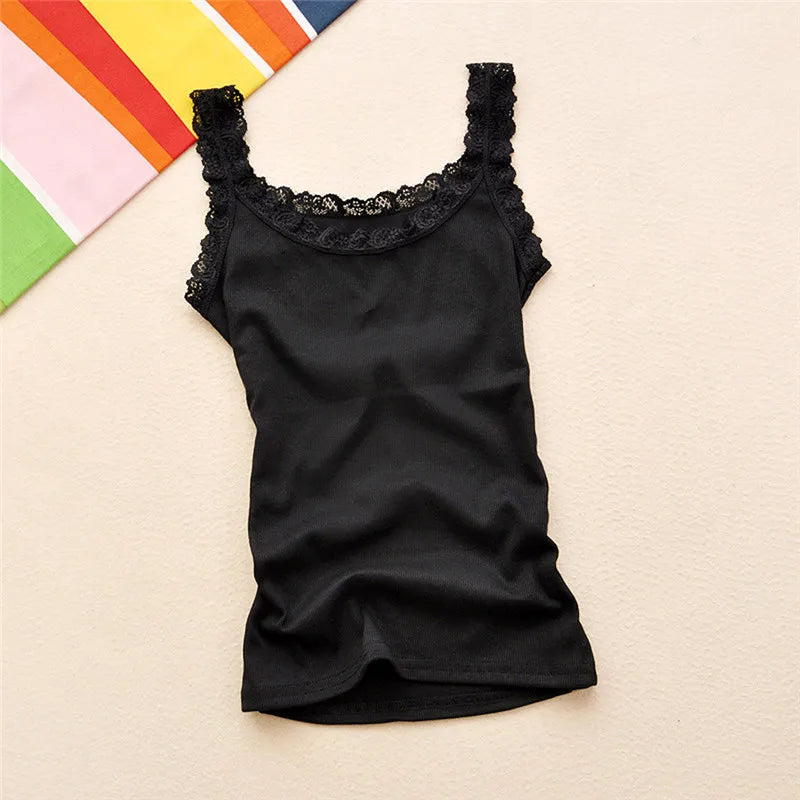 Black Tops Summer Sleeveless Women Tank Top With Lace Top Red Inside Wear Lace Camisoles Loose Underwear Womens Clothing Vest - Smarsty