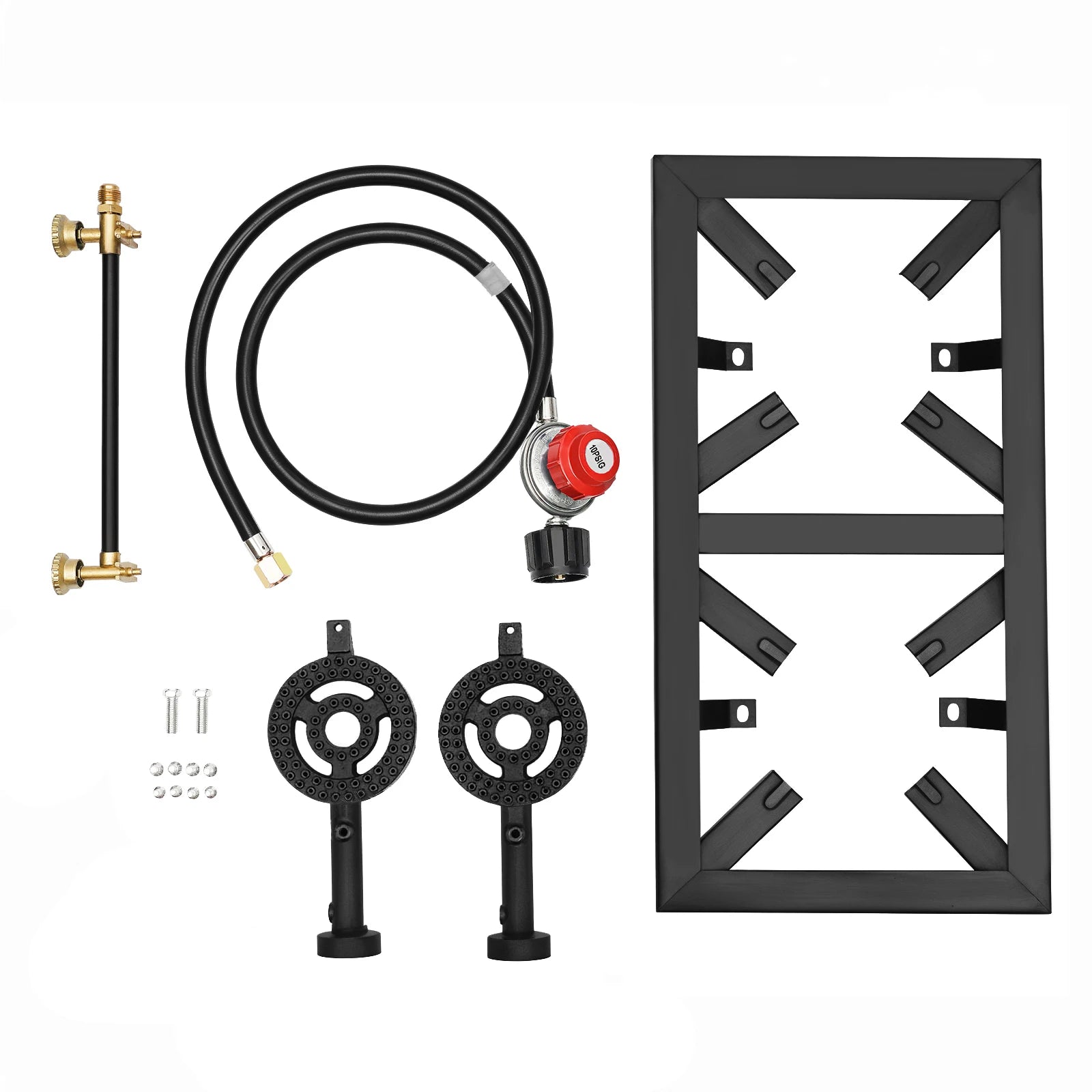 8000W Portable Double Burner Outdoor Gas Stove Propane Cooker with Adjustable 0-10Psi Regulator Hose for Patio Camping, BBQ