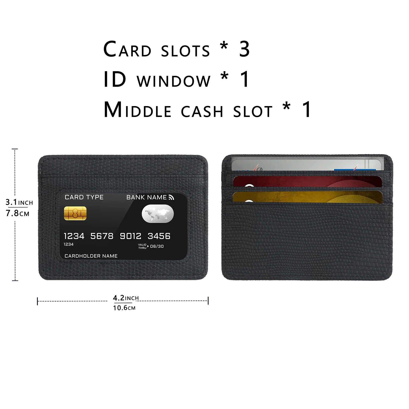 Minimalist Slim Credit Card Holder with Transparent ID Window, Small Leather Card Wallet for Women Men