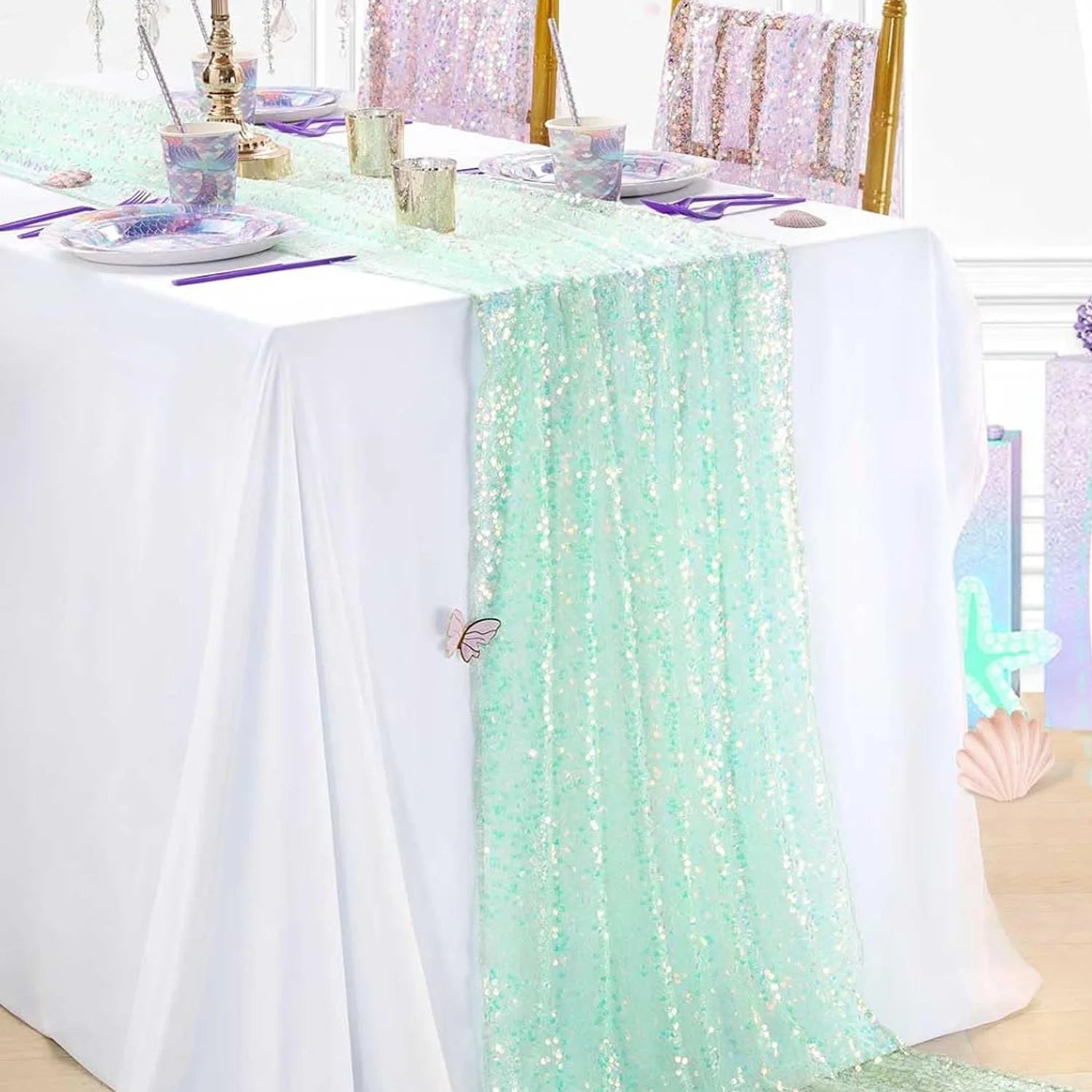 Glitter Iridescent Sequin Table Runner for Elegant Events - Smarsty
