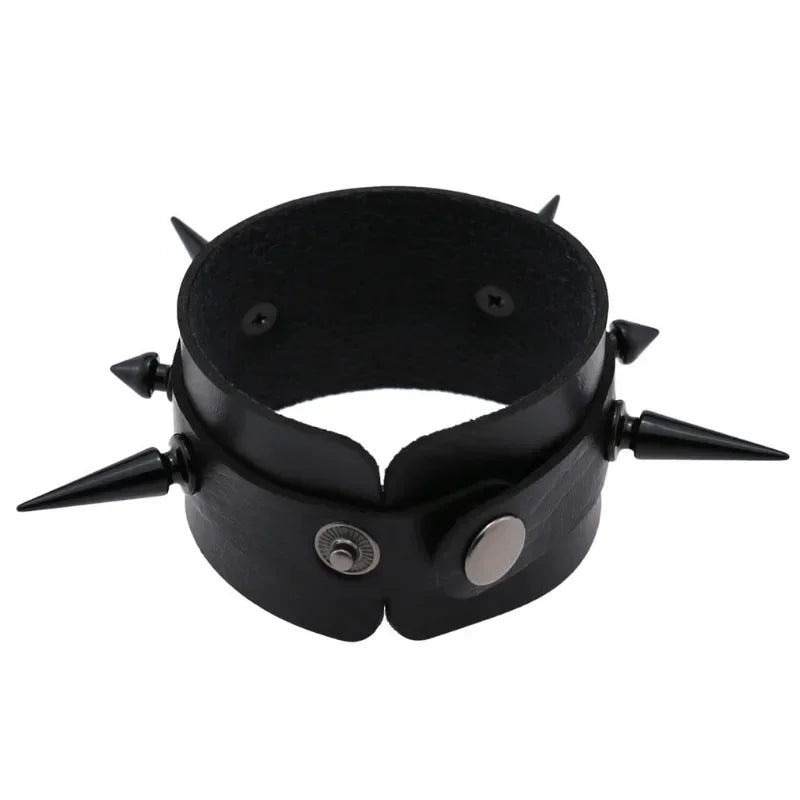Unisex PU Leather Punk Bracelet with Spikes and Skull - Smarsty