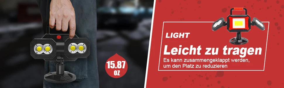 Rechargeable Work Light 25W 2700LM COB LED Magnetic Work Light with Battery Portable Waterproof Cordless Job Site Lighting