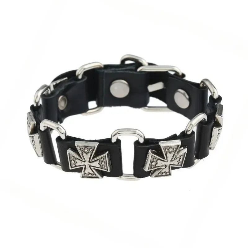 Unisex PU Leather Punk Bracelet with Spikes and Skull - Smarsty