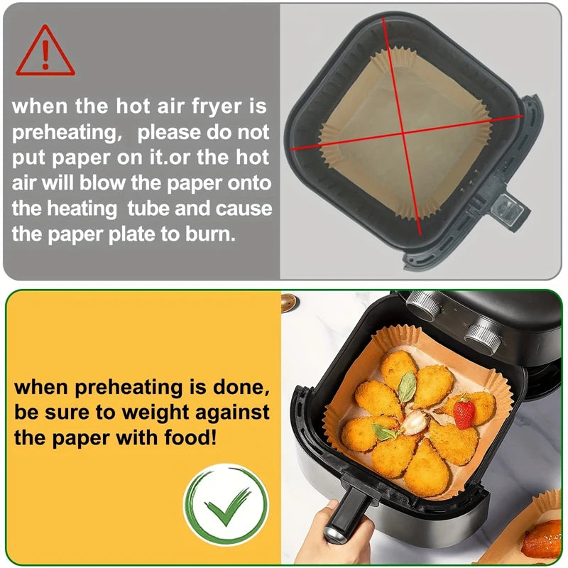 Air Fryer Paper Liners Disposable Oil-Proof Waterproof Baking Paper Round Square And Rectangle Parchment Kitchen Party Supplies - Smarsty