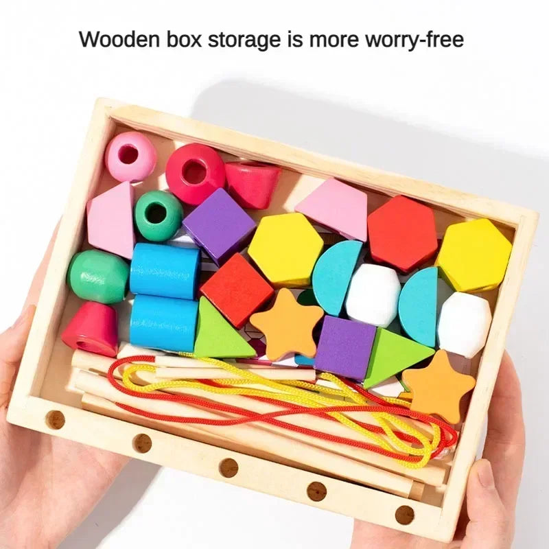 Montessori Wooden Toys Color Shape Matching Puzzle Game Colorful Beaded Color Cognition Early Educational Toys Gift for Children - Smarsty