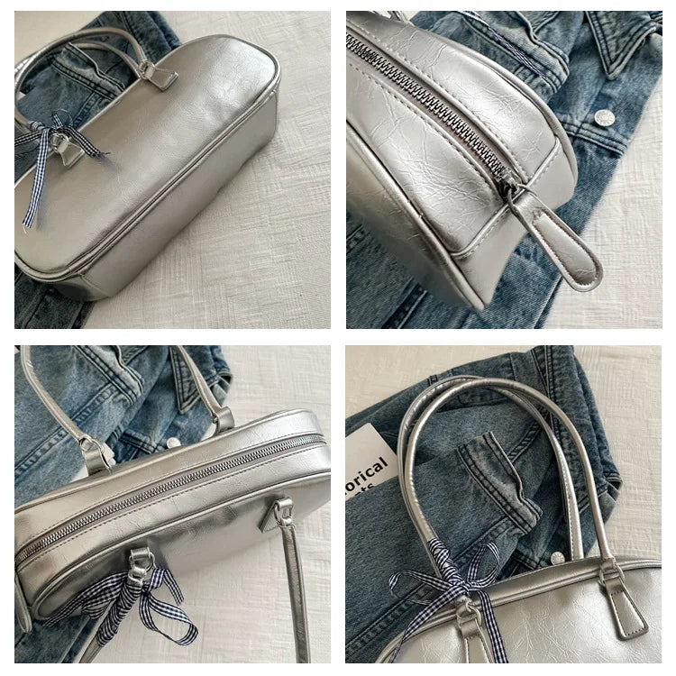 Large Capacity Silver Women Shoulder Bag Daily Use Casual - Smarsty