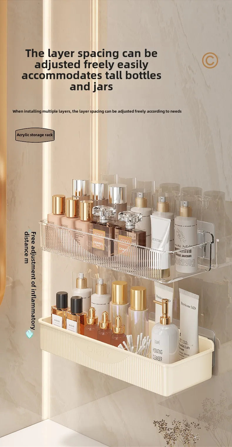 Wall mounted cosmetic and skincare storage rack for bathroom no need for drilling Multi functional kitchebathroom storage rackra by Smarsty