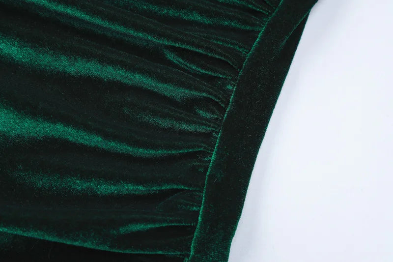 Dulzura 2024 Spring Summer Velvet Long Sleeve Midi Dress For Women Ruched Long Dress Elegant Party Clothes Evening Green Outfits - Smarsty