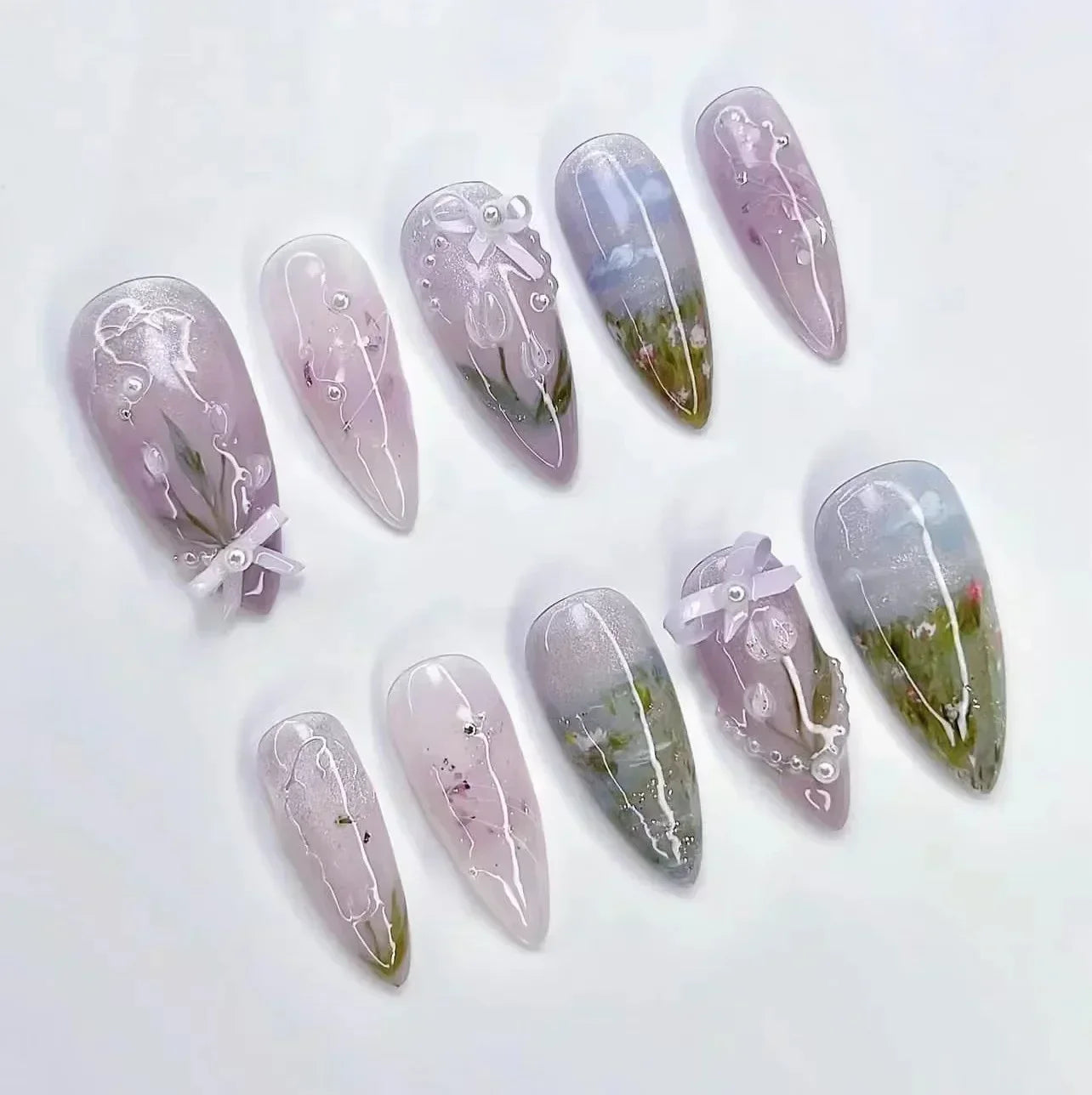 24Pcs Pink Almond False Nails with French Design - Smarsty