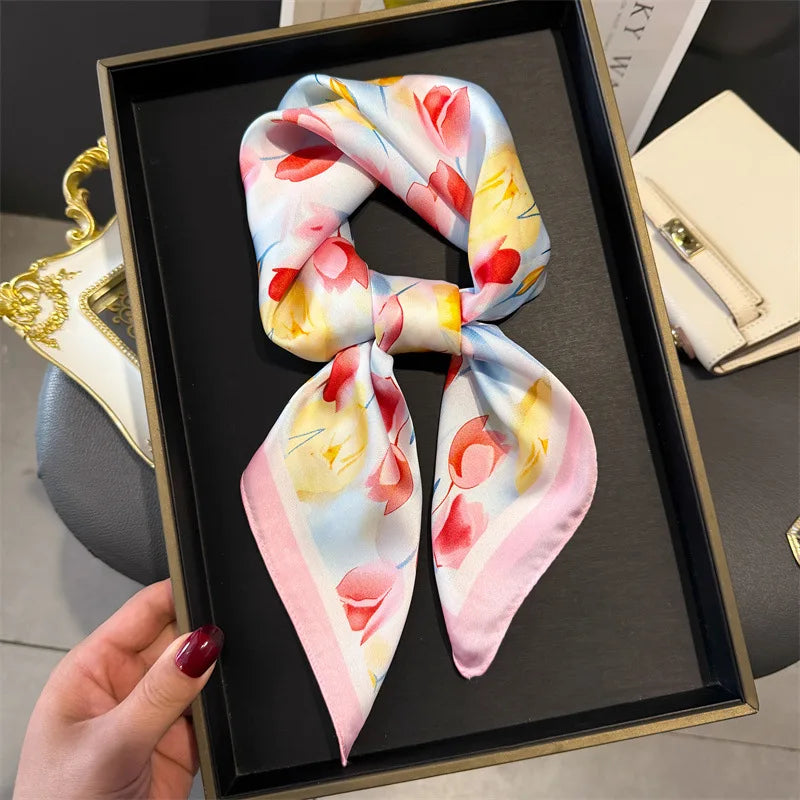 Bohemian Silk Square Scarf for Women Luxury Floral Print - Smarsty