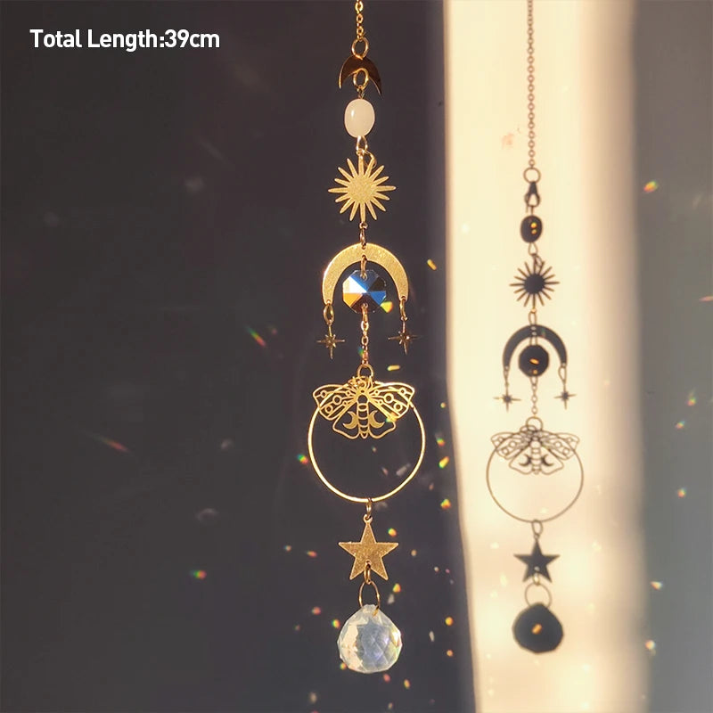 Golden Butterfly Crystal Pendant Suncatcher Wind Chimes - Smarsty