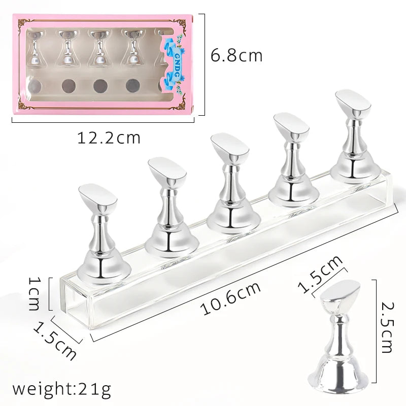 5pcs Magnetic Nail Tip Practice Holders with Crystal Base - Smarsty