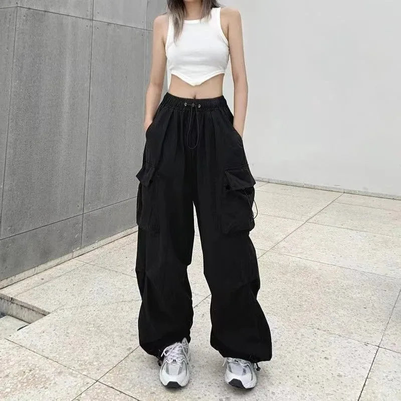 American retro tooling slacks female drape straight beam foot trousers summertime joker loose ins wide-legged pants - Smarsty