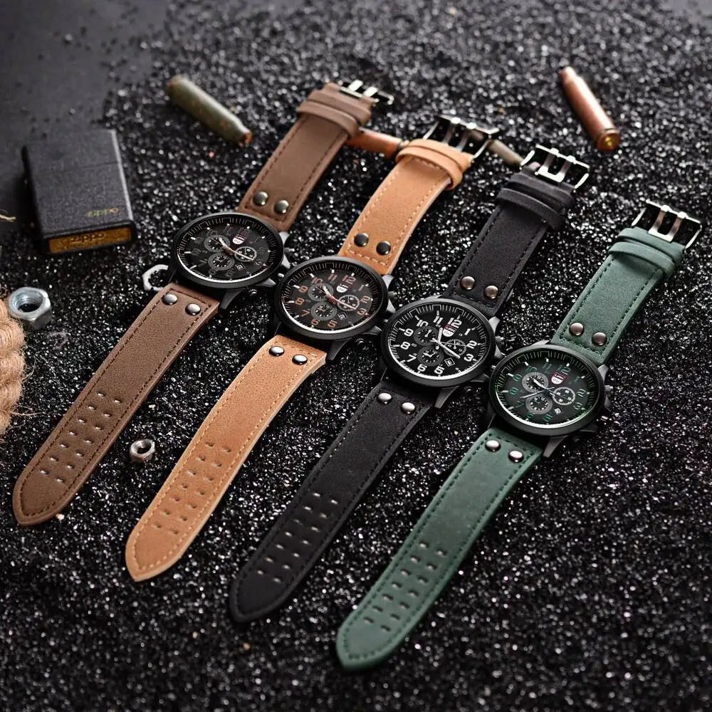 Men's Casual Leather Strap Quartz Sports Watch - Smarsty