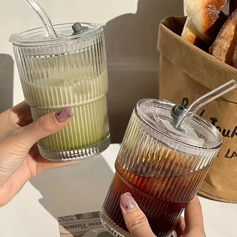 450ml Transparent Glass Cup With Lid and Straw - Smarsty