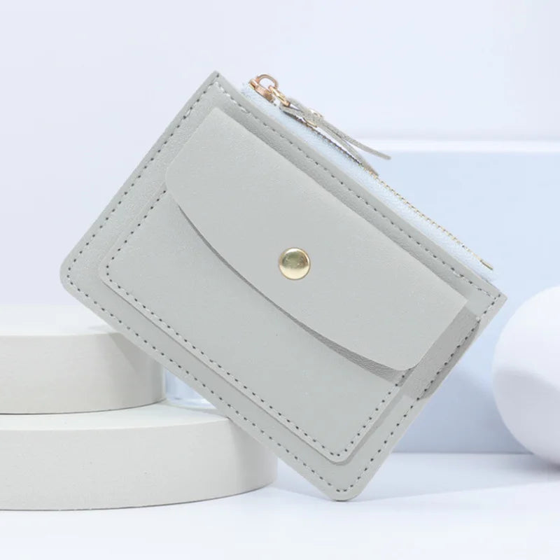 Women Simple Wallet Female PU Leather Purse Mini Zipper Solid Multi-Card Holder Coin Short Wallets Slim Small Wallet Zipper Hasp