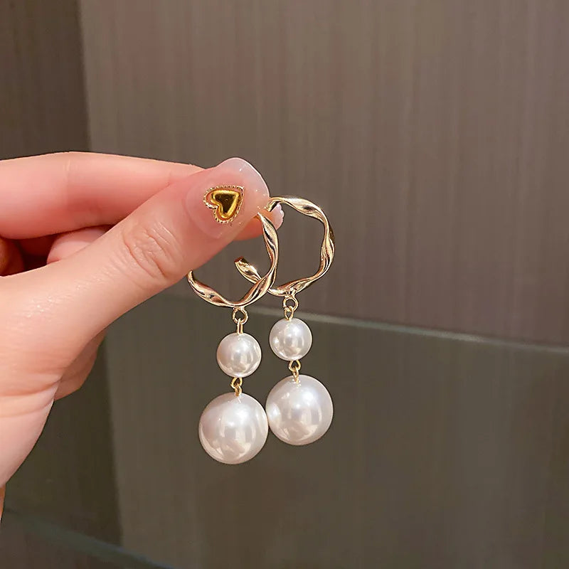 Pearl Long Earrings With Rhinestones For Wedding Fashion - Smarsty