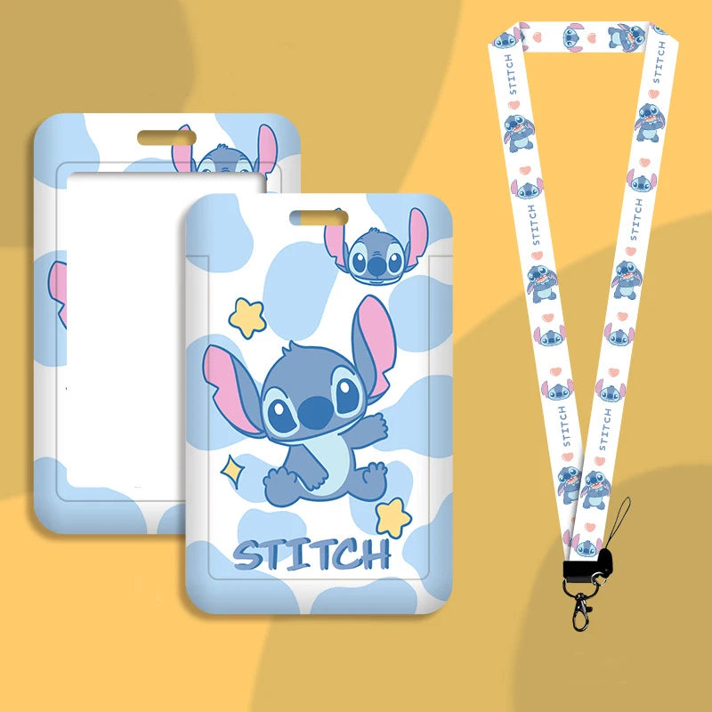 Disney stitch ID Badge Card Holder Lanyard Lovely Girls Door Card Case Neck Strap Boy Credit Card Holder Credentials Accessories - Smarsty