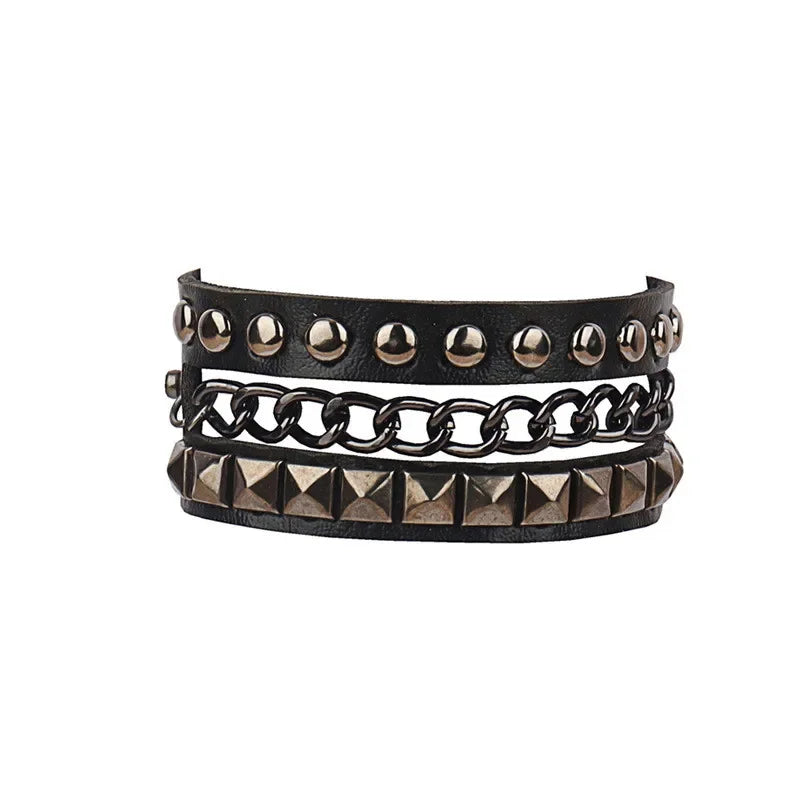 Adjustable PU Leather Studded Punk Bracelet for Men Women - Smarsty