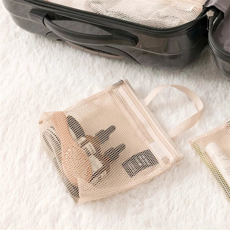 Mesh Makeup Toiletry Storage Bags Handbags Portable Travel Washing Body Shower Tools Organizer Hanging Cosmetic Organizer Pouch - Smarsty