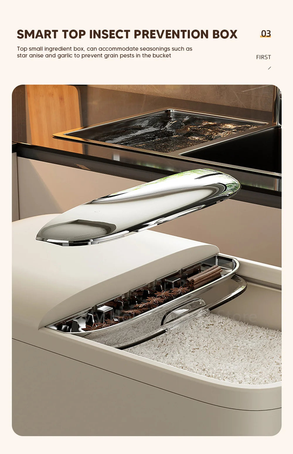 10KG Rice Storage Box Home with Lid Insect Proof Moisture Proof Rice Box Grain Sealed Jar Kitchen Container Storing Dry Grain by Smarsty