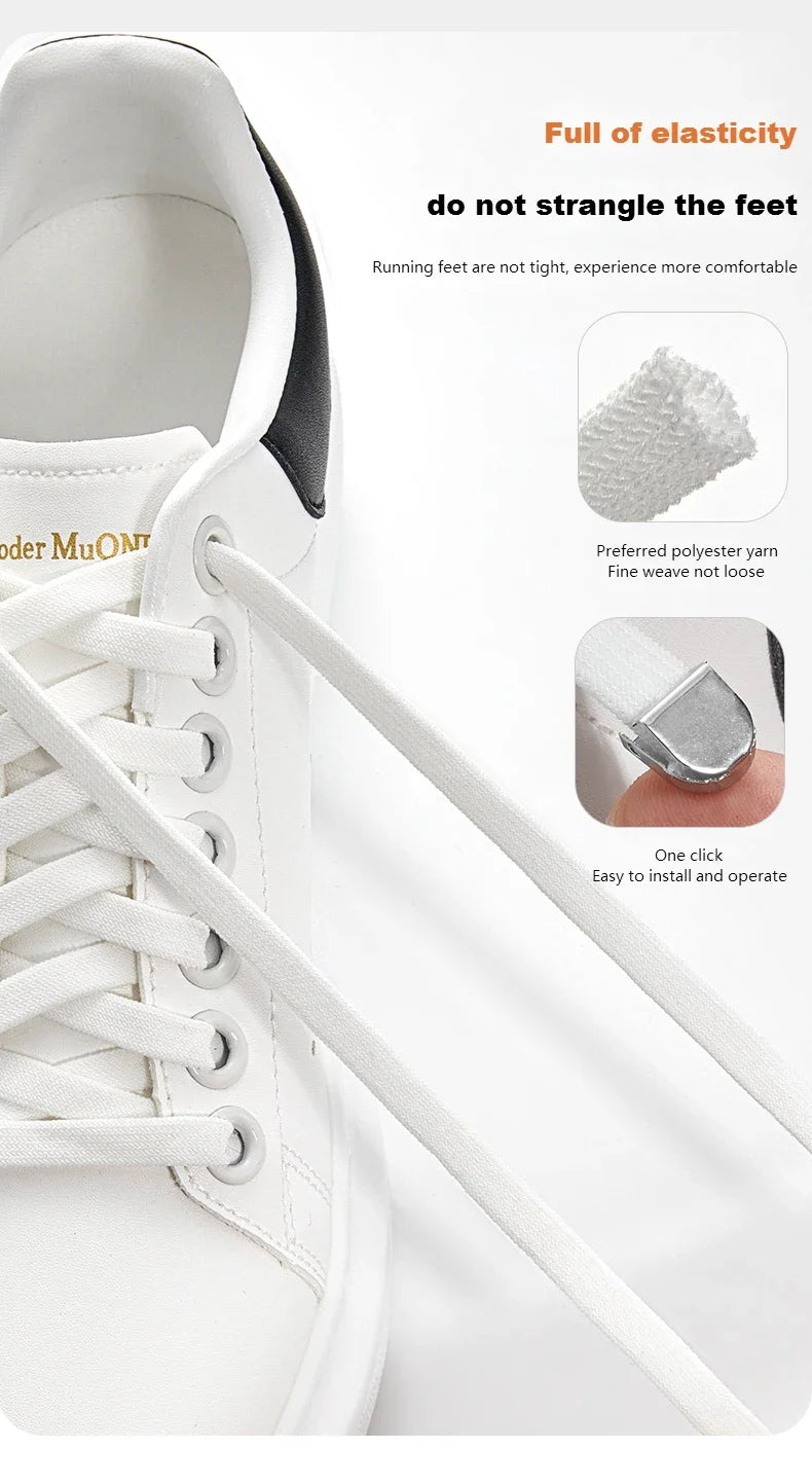 Flat Elastic Shoe Laces Sneakers No Tie Shoelaces for Shoes Tennis Quick Shoelace Clips Without Ties Shoe Accessories Kids Adult - Smarsty