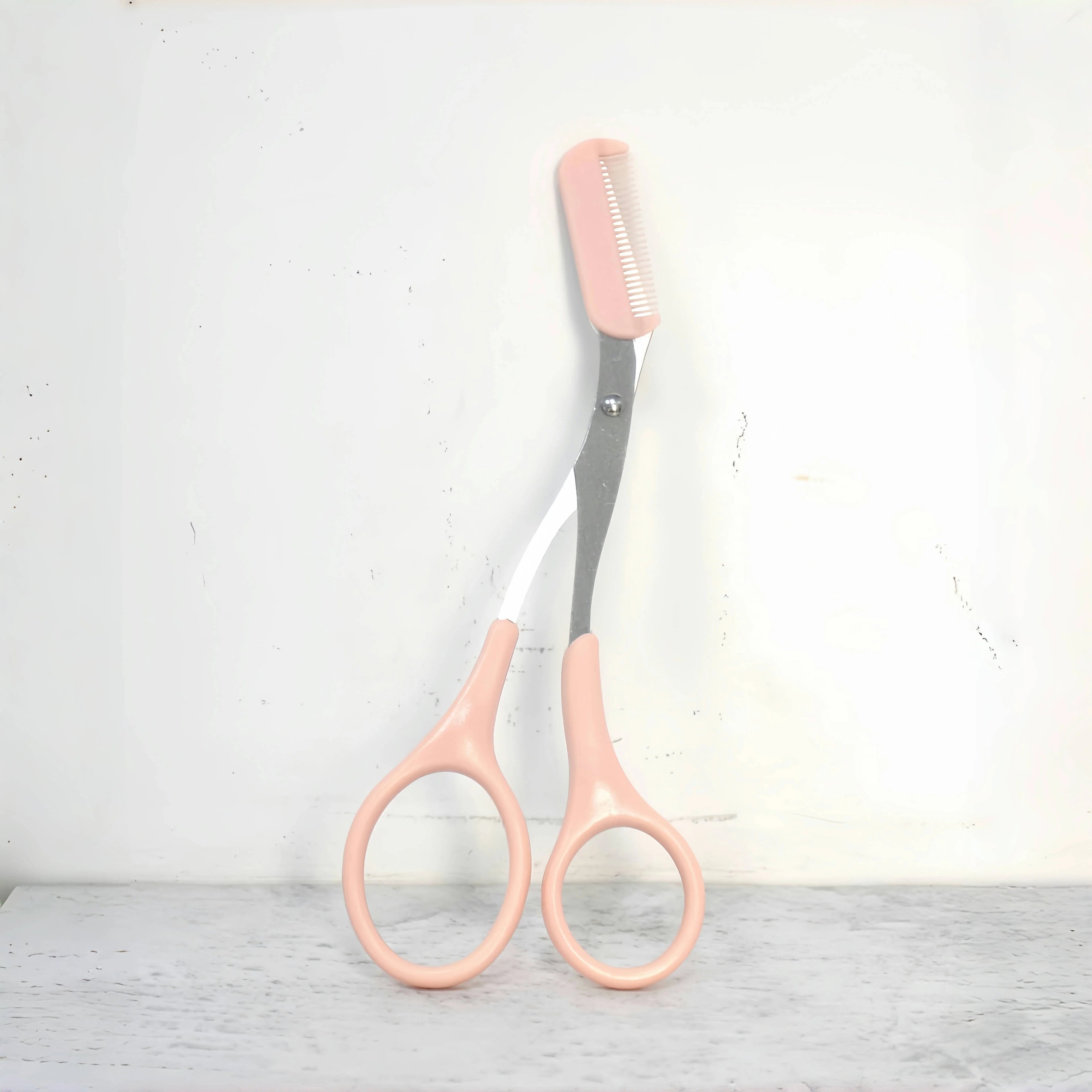 Pink Eyebrow Trimming Scissors with Built-In Comb - Smarsty