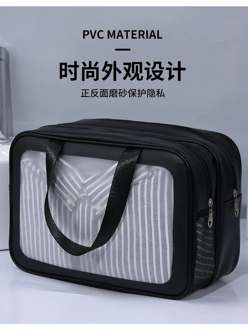 Dry-wet separation double transparent PU makeup bag portable washing bag cosmetic storage bag travel fitness swimming essentials - Smarsty